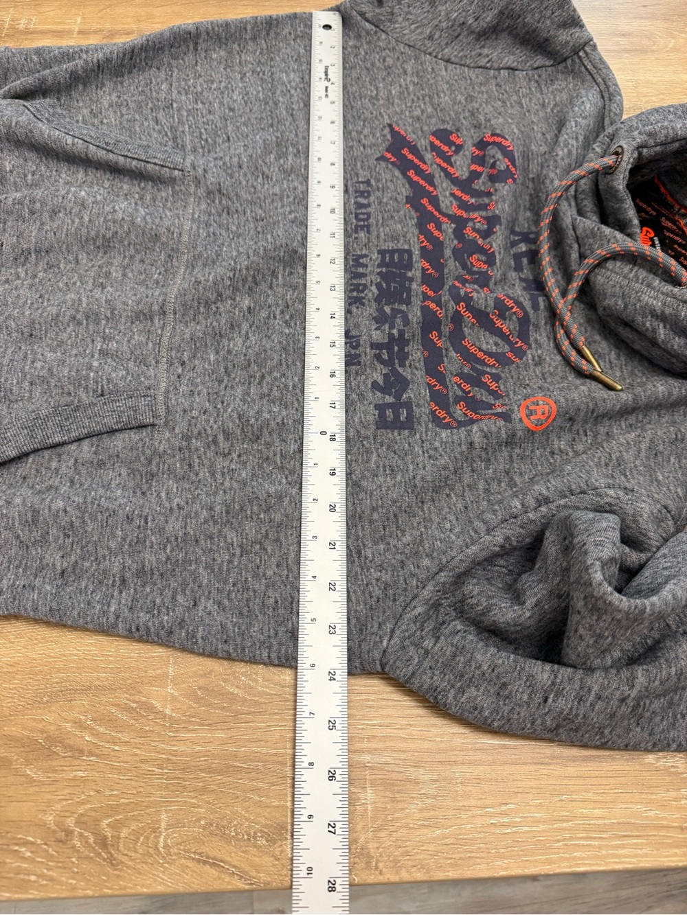 Superdry Men's Heather Gray Crewneck Sweatshirt with Orange-Red Logo